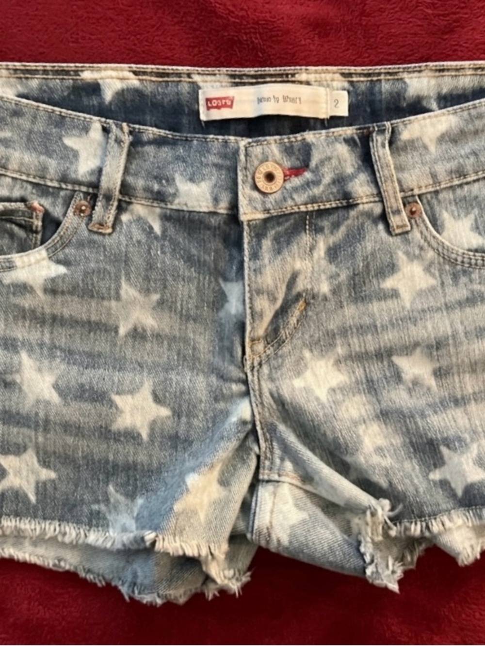 Levi's Light Blue Star-Print Denim Shorty Shorts Y2K Size 7